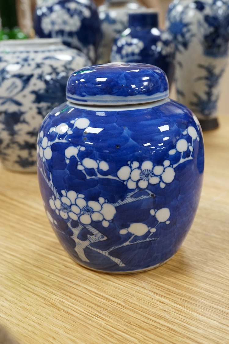 A 19th century Chinese blue and white prunus jar and cover, 15cm high